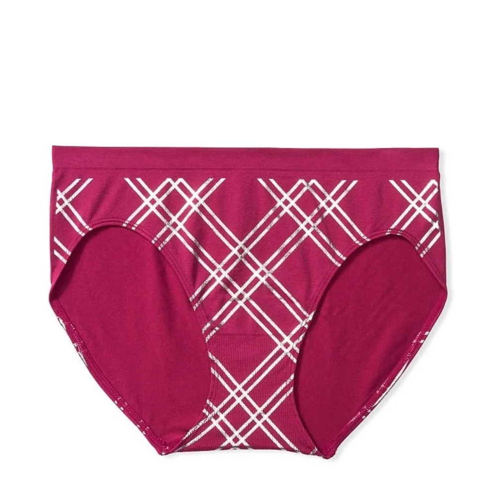Victoria's Secret Seamless Shine High-leg Brief Panty Red w/ Foil Plaid Medium N